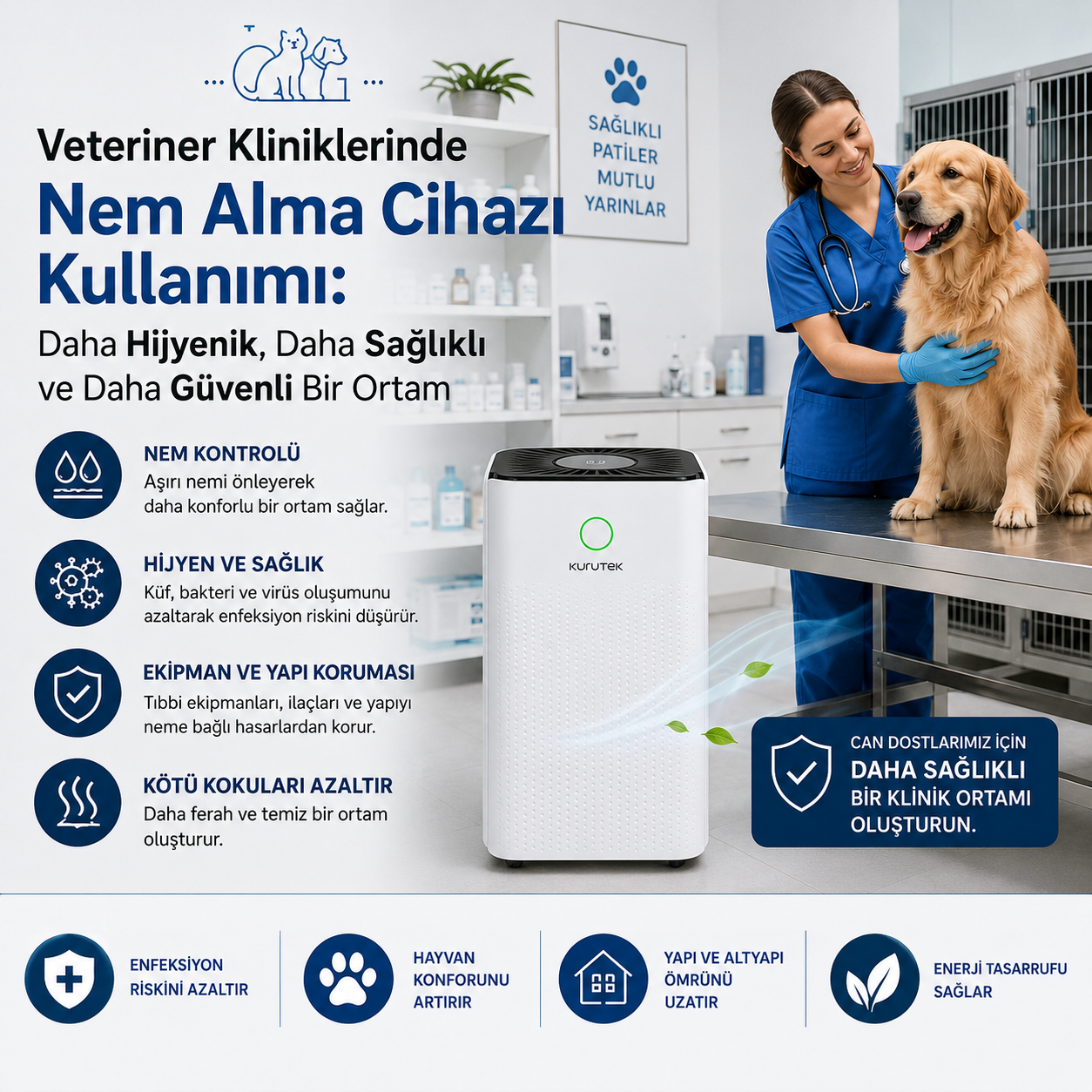 Veteriner Kliniklerinde Nem Alma Cihazı Kullanımı: Daha Hijyenik, Daha Sağlıklı ve Daha Güvenli Bir Ortam