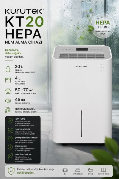 KT20 (Wi-Fi + ION + HEPA) Nem Alma ve Hava Temizleme Cihazı Standart Garanti