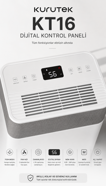 KT16 (Wi-Fi + ION + HEPA) Nem Alma ve Hava Temizleme Cihazı Standart Garanti