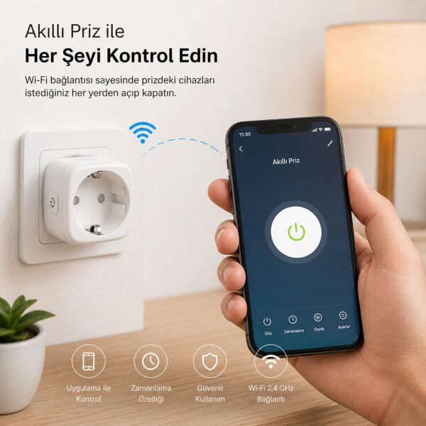 KURUTEK Akıllı Priz WiFi 16A 3680W – Uzaktan Kontrol, Enerji Takipli