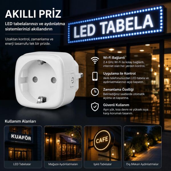 KURUTEK Akıllı Priz WiFi 16A 3680W – Uzaktan Kontrol, Enerji Takipli