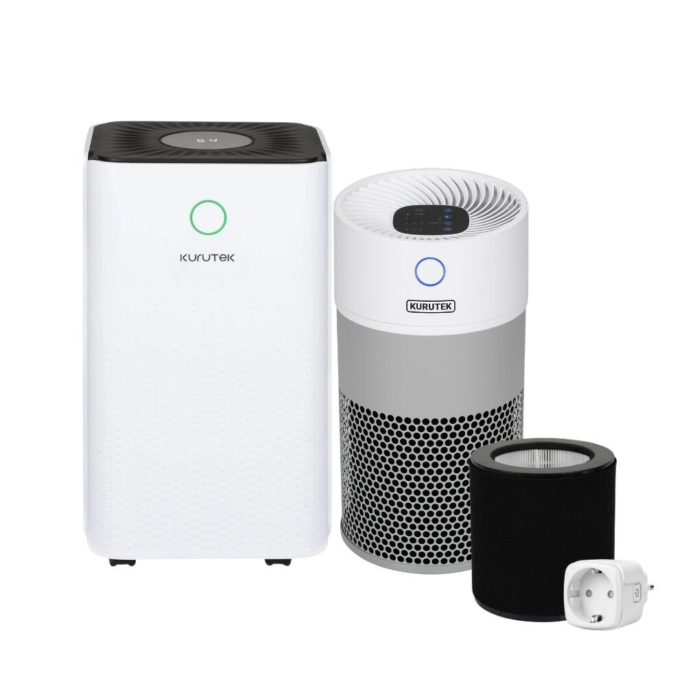 KT10 Ev Tipi Nem Alma Cihazı + HT35 Hava Temizleme Cihazı + HT35 Uyumlu 2 Aşamalı Filtre (H13 HEPA + Aktif Karbon Filtre) + Akım Korumalı Priz
