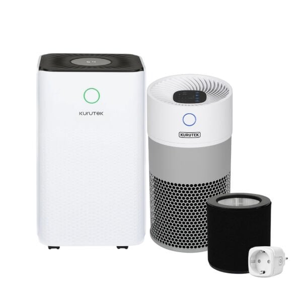 KT10 Ev Tipi Nem Alma Cihazı + HT35 Hava Temizleme Cihazı + HT35 Uyumlu 2 Aşamalı Filtre (H13 HEPA + Aktif Karbon Filtre) + Akım Korumalı Priz