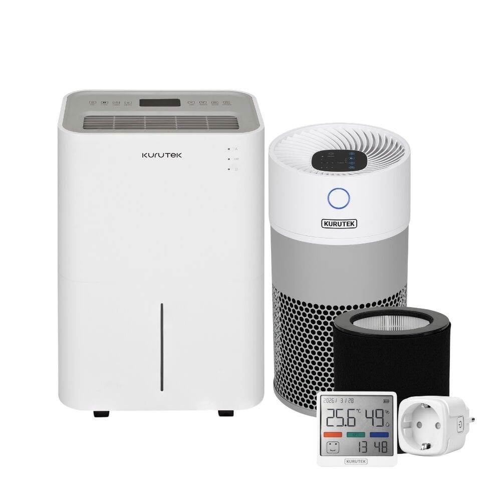 KT20 (Wi-Fi + ION + HEPA) Nem Alma ve Hava Temizleme Cihazı  + HT35 Hava Temizleme Cihazı +  HT35 Uyumlu 2 Aşamalı Filtre (H13 HEPA + Aktif Karbon Filtre) +  MBS-16 Nem ve Sıcaklık Ölçer Termometre + Akıllı Priz WiFi 16A 3680W